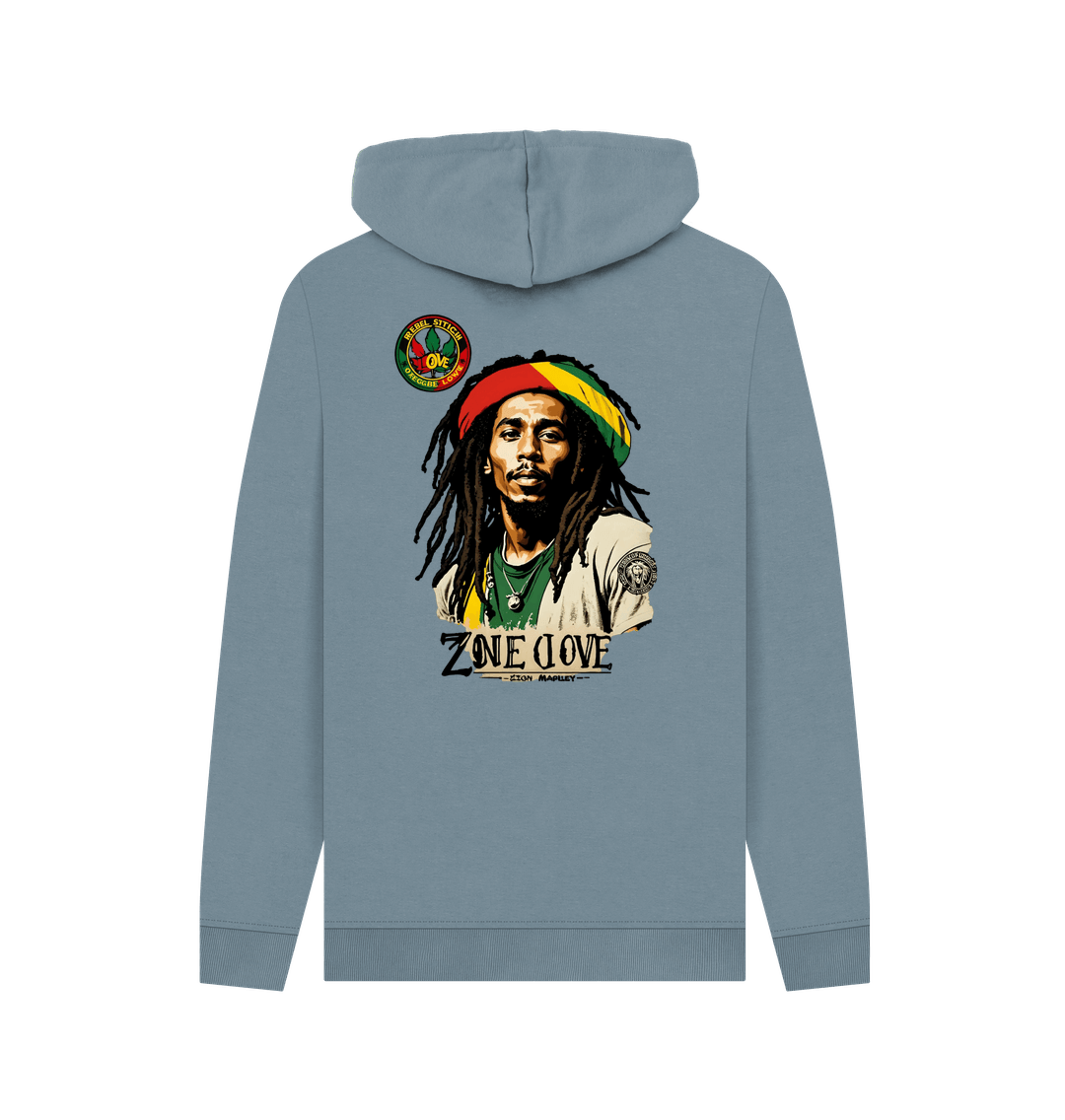 Stone Blue Rebel Stitch Premium Cotton Hoodie Zion-One Love Back Print #4