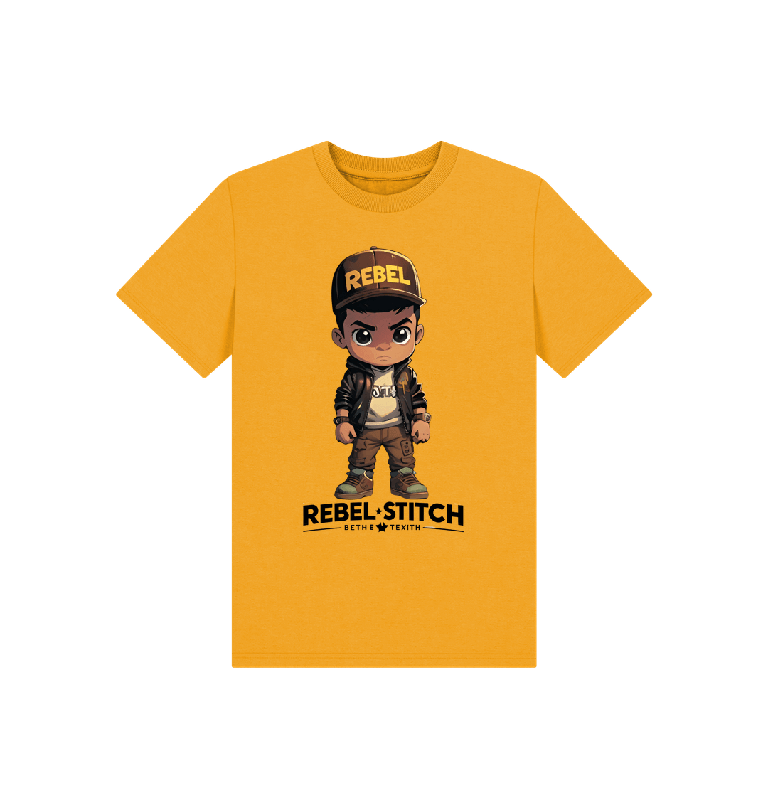 Mustard Rebel Stitch Premium Cotton Short Sleeve Kids T-Shirt Rebel KIds Front Print #1