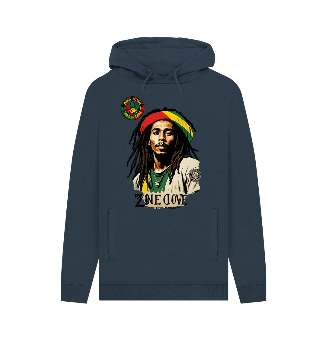 Navy Rebel Stitch Premium Cotton Hoodie Zion-One Love Front Print #4