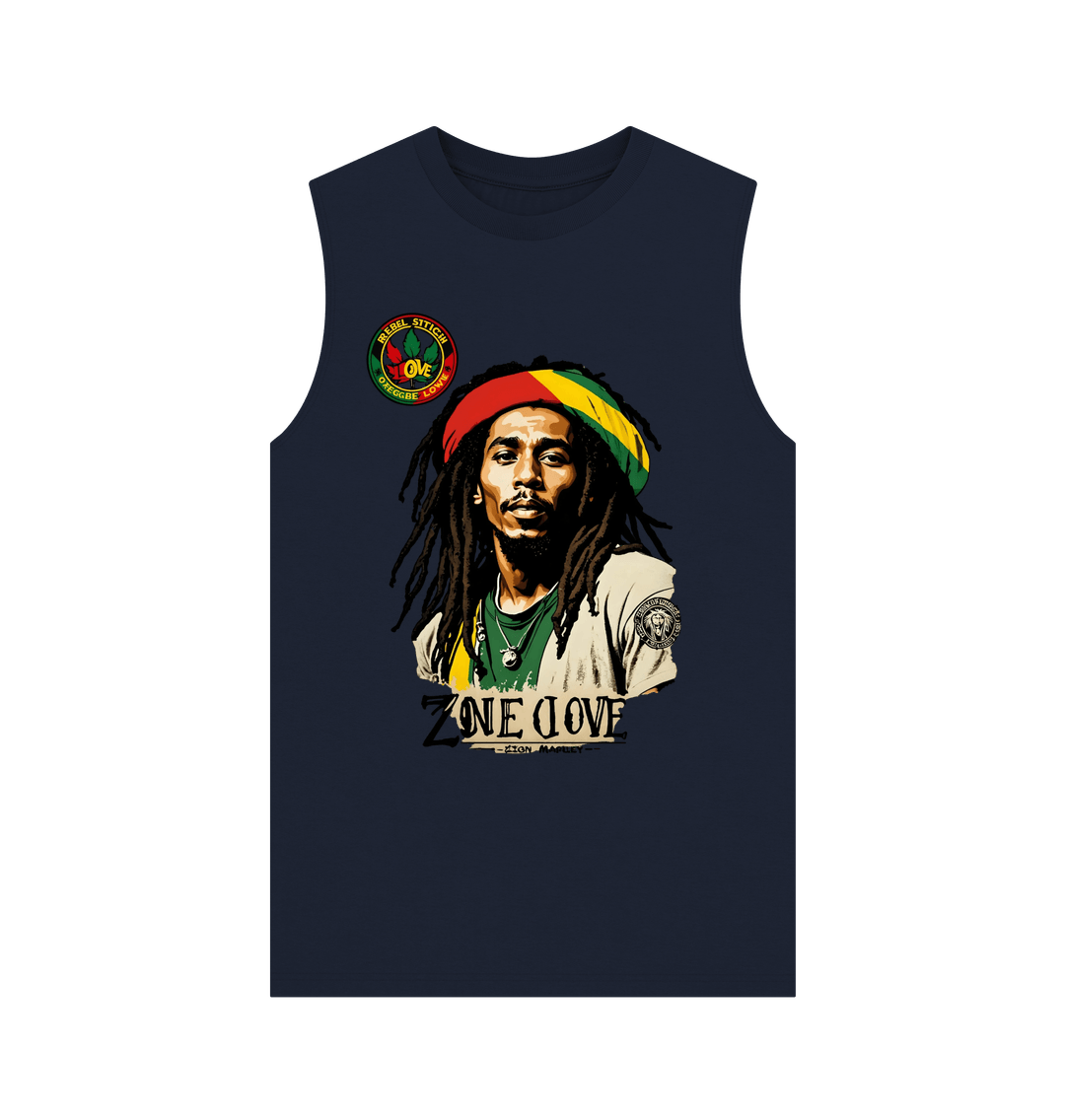 Navy Blue Rebel Stitch Premium Cotton Vest Zion-One Love Front Print #4