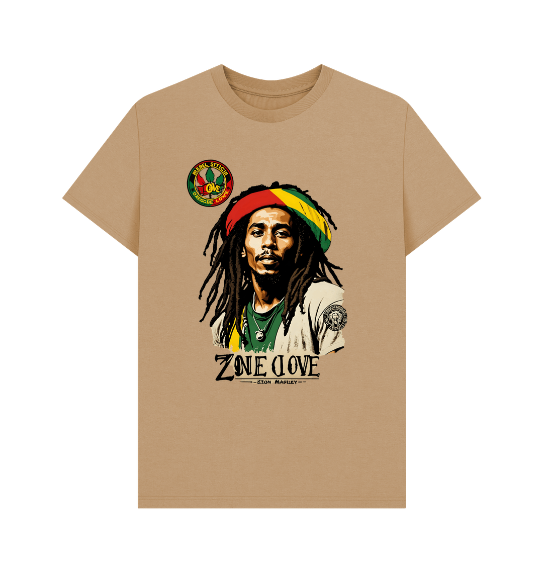 Sand Rebel Stitch Premium Cotton Short Sleeve T-Shirt Zion-One Love Front Print #4