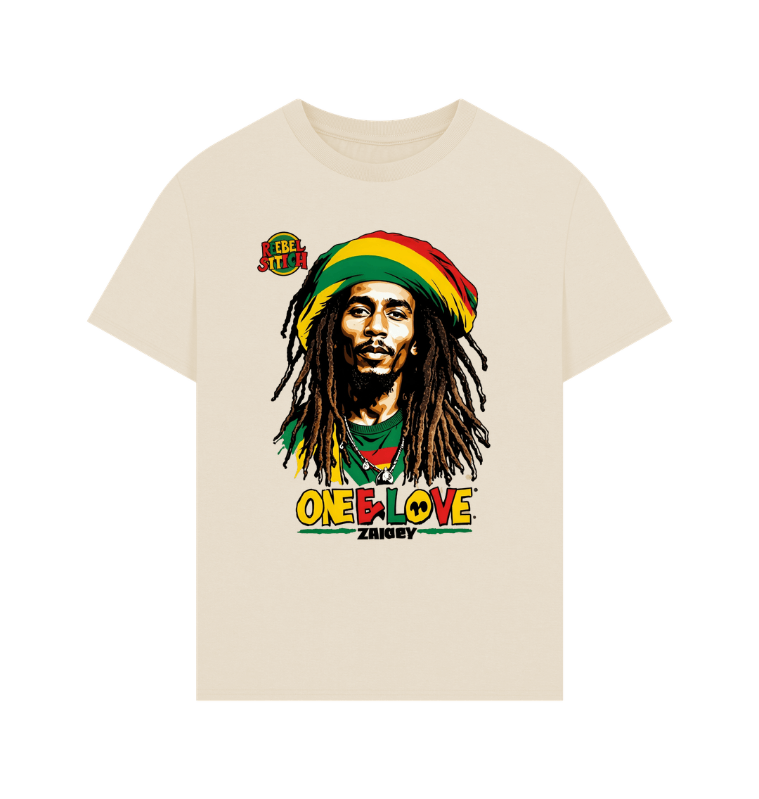 Oat Rebel Stitch Premium Cotton Oversized Short Sleeve T-Shirt Zion-One Love Front Print #2