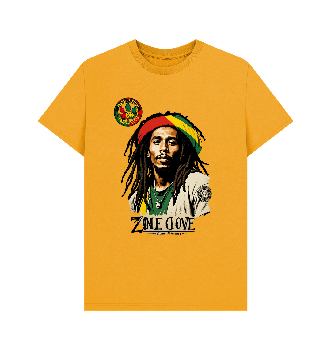 Mustard Rebel Stitch Premium Cotton Short Sleeve T-Shirt Zion-One Love Front Print #4