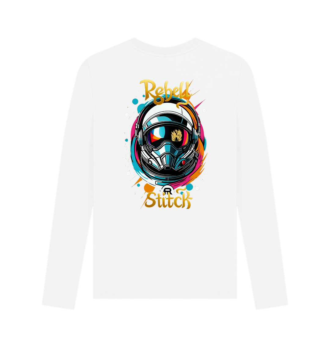 White Rebel Stitch Premium Cotton Long Sleeve T-Shirt Space Edition Back Print #2