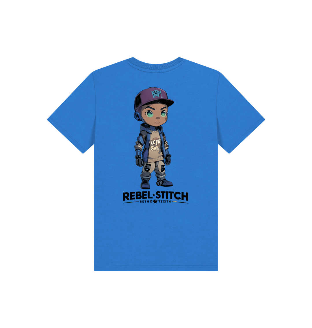 Bright Blue Rebel Stitch Premium Cotton Short Sleeve Kids T-Shirt Rebel KIds Back Print #2