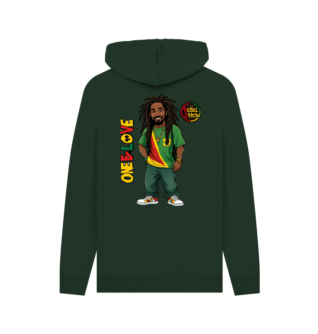 Evergreen Rebel Stitch Premium Cotton Hoodie Zion-One Love Back Print #1