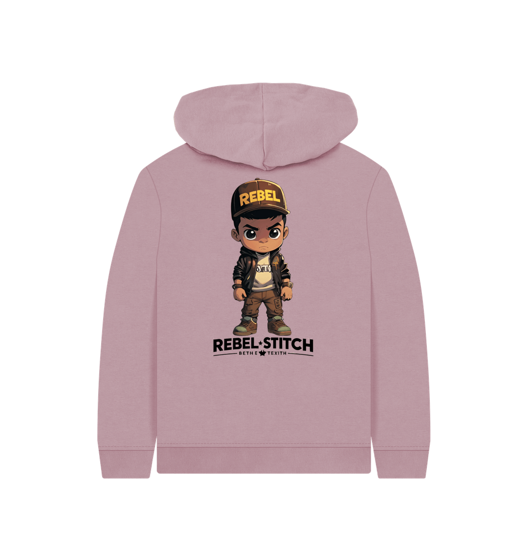 Mauve Rebel Stitch Premium Cotton Kids Hoodie Rebel Kids Back Print #1