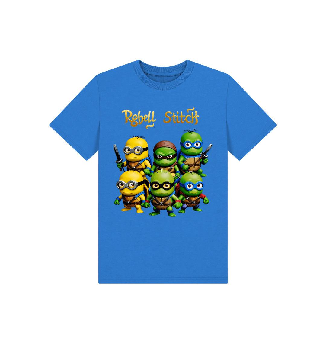 Bright Blue Rebel Stitch Premium Cotton Short Sleeve Kids T-Shirt TMNM Front Print #1