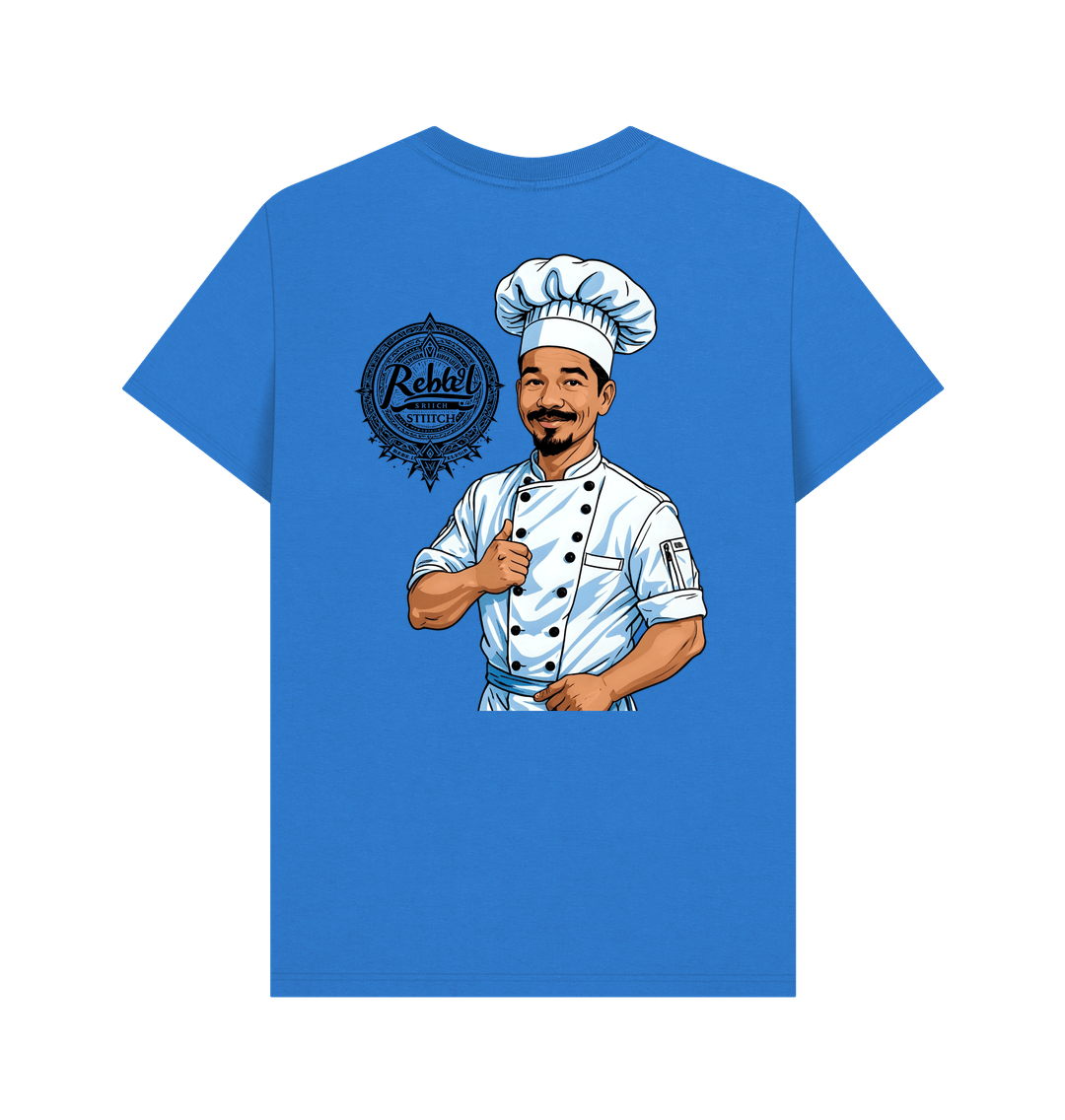 Bright Blue Rebel Stitch Premium Cotton Short Sleeve T-Shirt Chef Edition Back Print #2