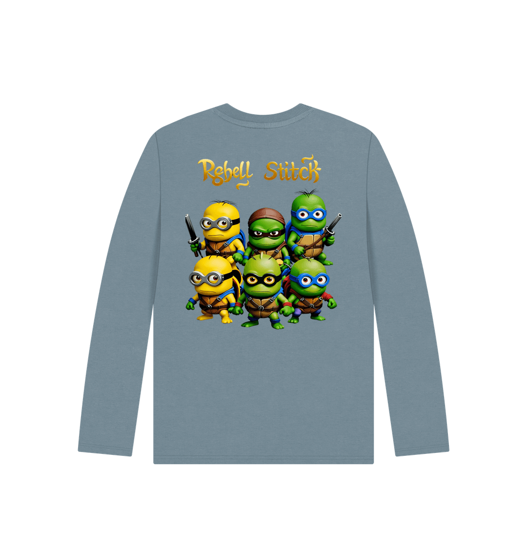 Stone Blue Rebel Stitch Premium Cotton Long Sleeve Kids T-Shirt TMNM Back Print #1