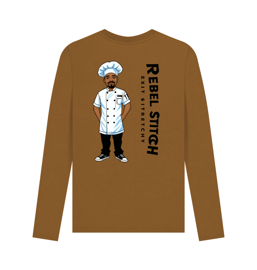 Brown Rebel Stitch Premium Cotton Long Sleeve T-Shirt Chef Edition Back Print #1