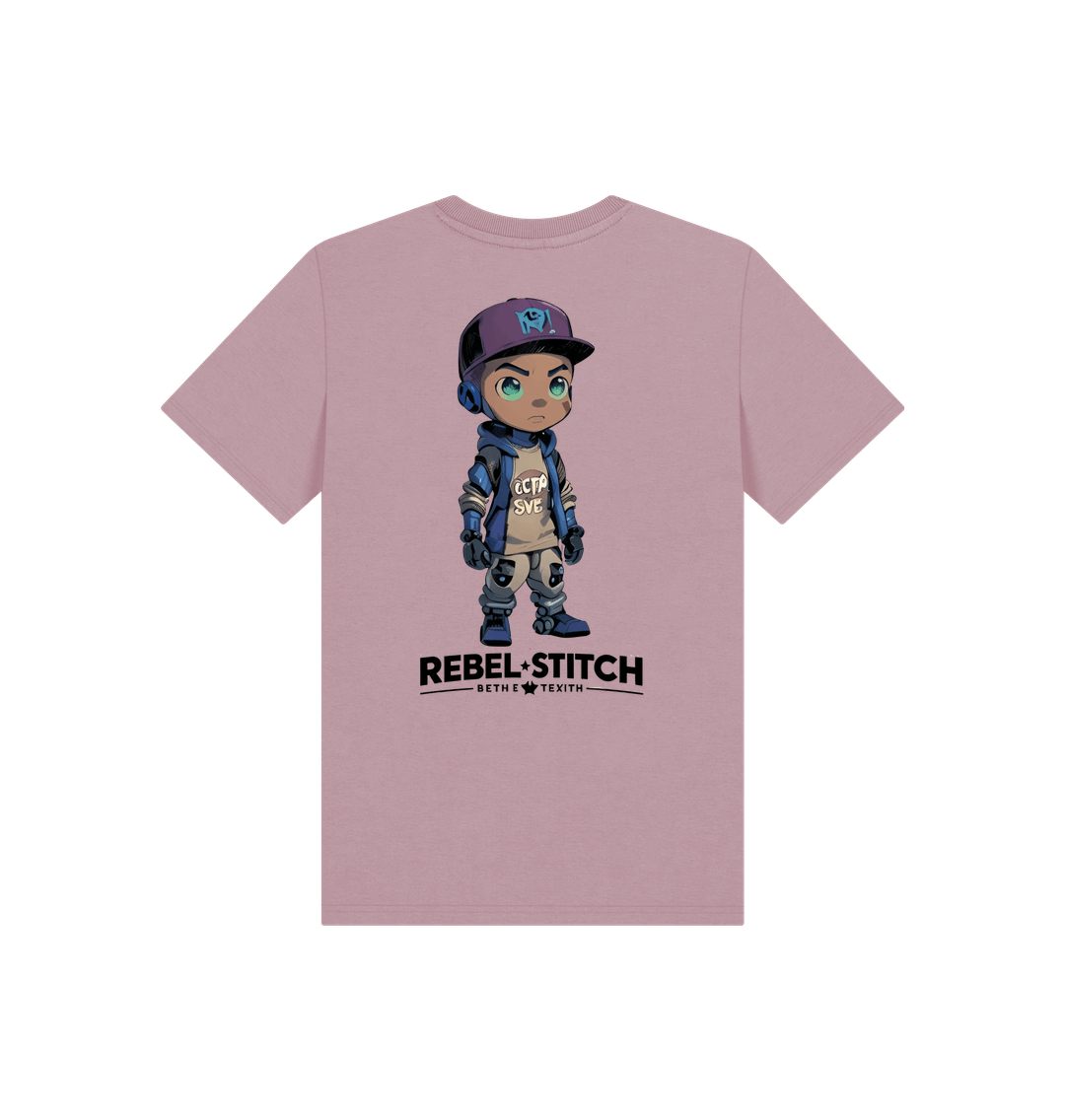 Mauve Rebel Stitch Premium Cotton Short Sleeve Kids T-Shirt Rebel KIds Back Print #2