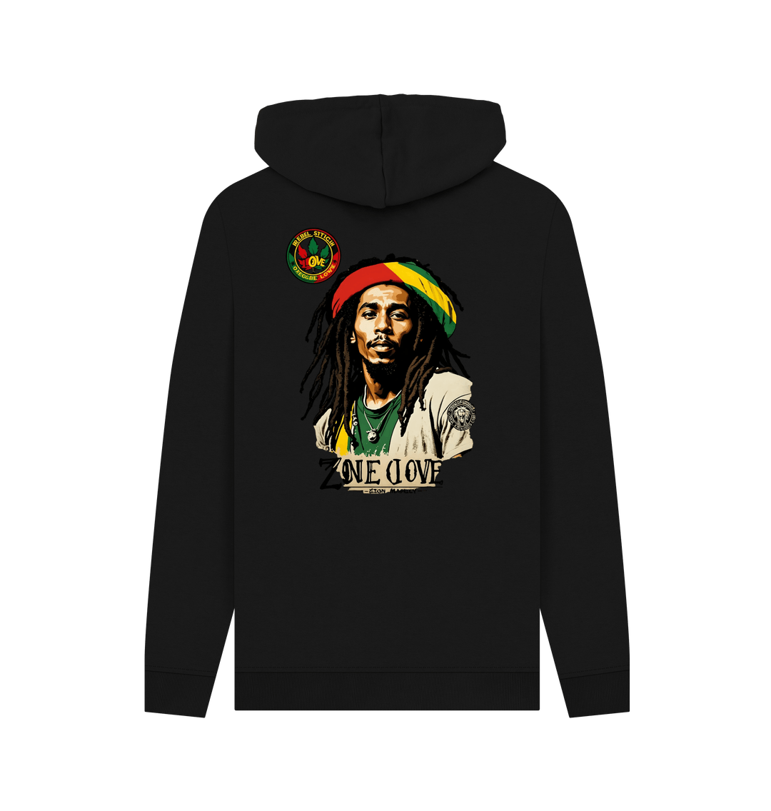 Black Rebel Stitch Premium Cotton Hoodie Zion-One Love Back Print #4