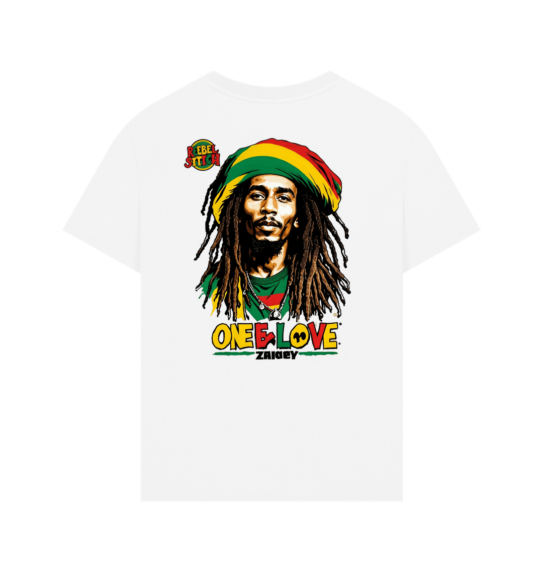 White Rebel Stitch Premium Cotton Oversized Short Sleeve T-Shirt Zion-One Love Back Print #2