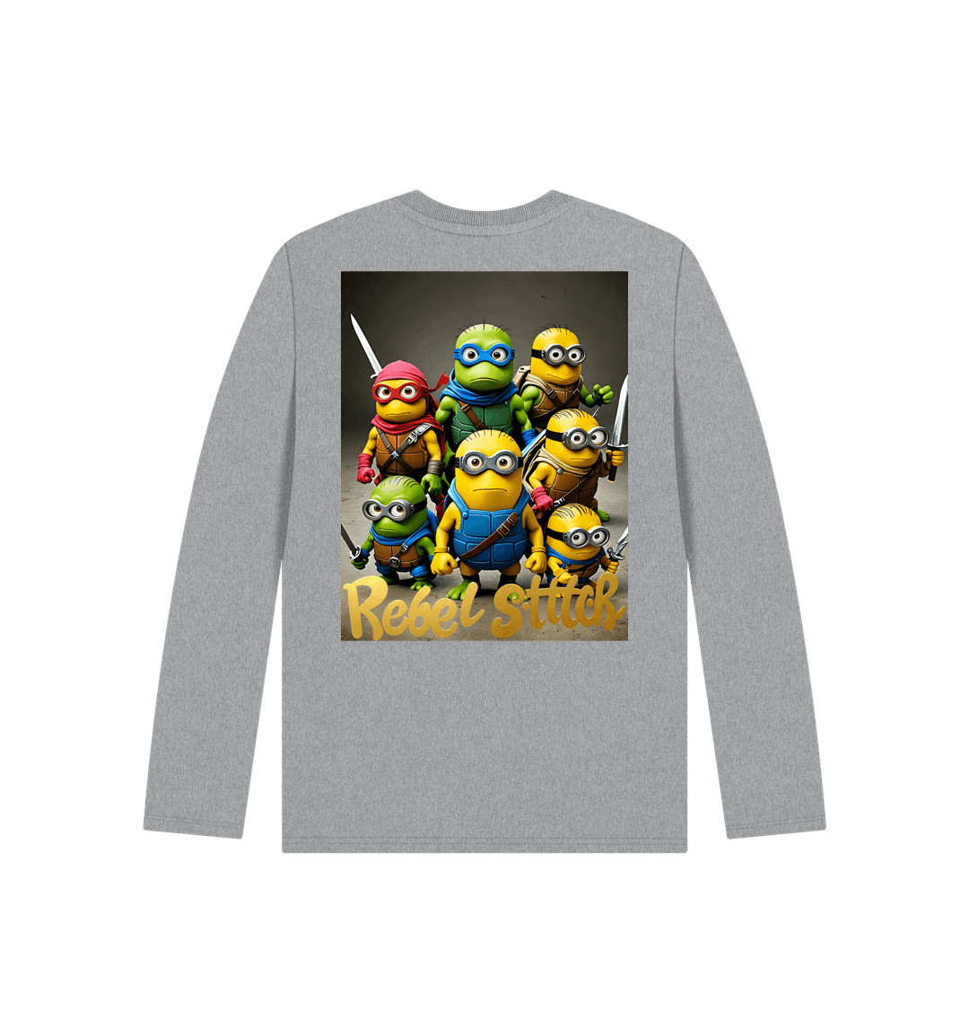 Athletic Grey Rebel Stitch Premium Cotton Long Sleeve Kids T-Shirt TMNM Back Print #4