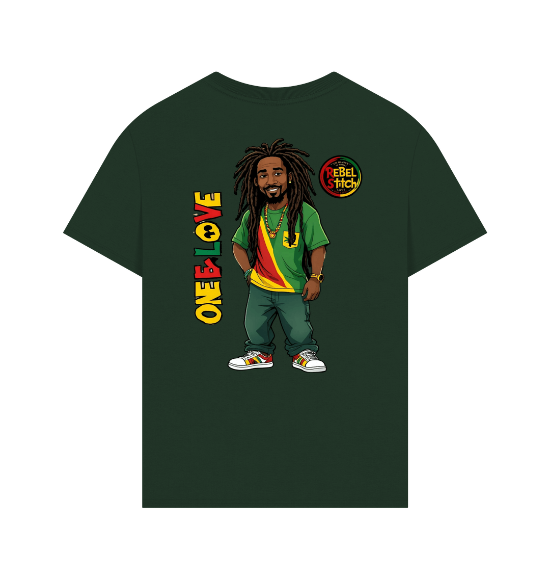 Evergreen Rebel Stitch Premium Cotton Oversized Short Sleeve T-Shirt Zion-One Love Back Print #1