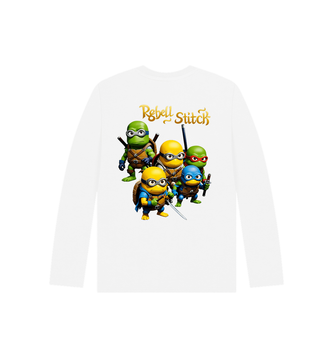 White Rebel Stitch Premium Cotton Long Sleeve Kids T-Shirt TMNM Back Print #3