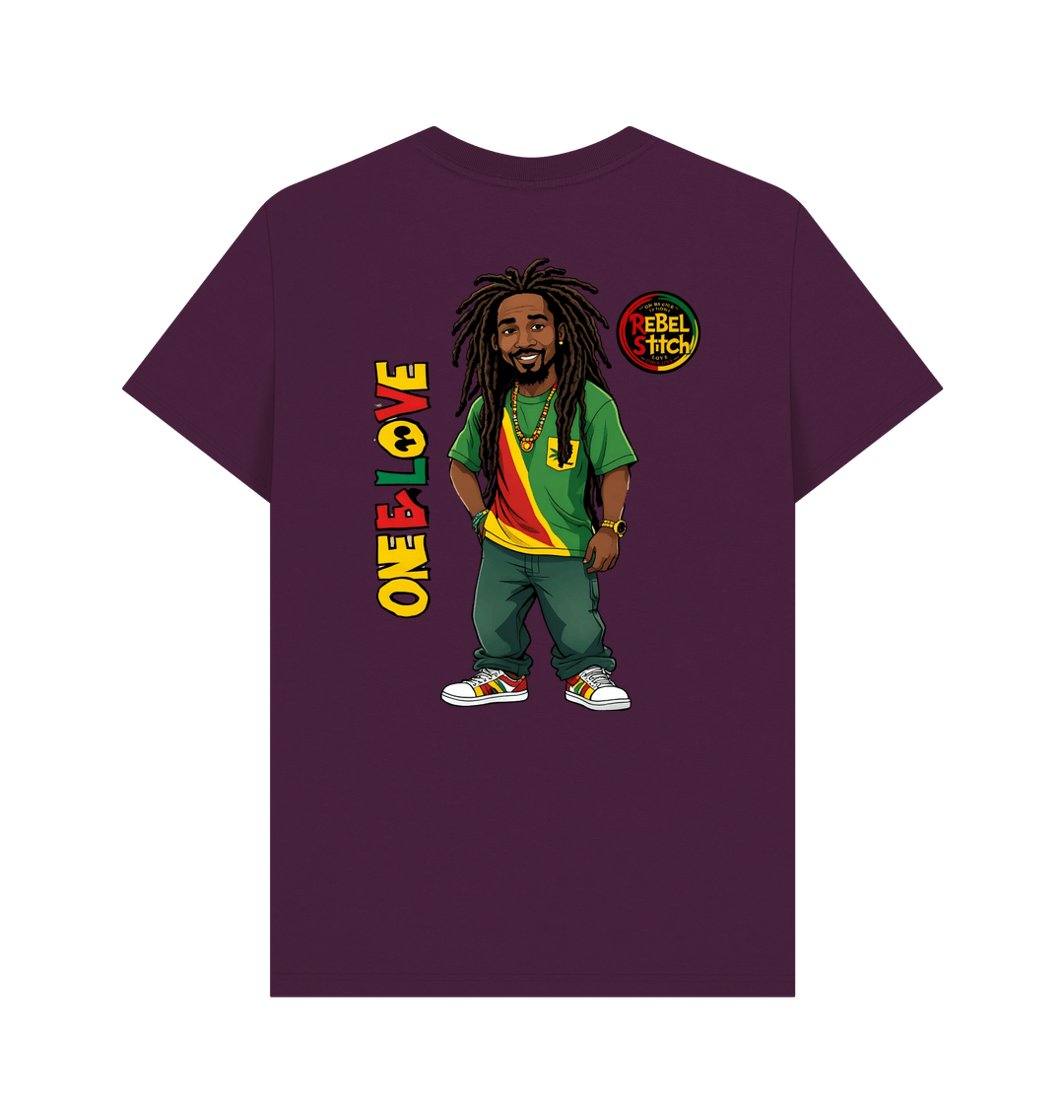 Purple Rebel Stitch Premium Cotton Short Sleeve T-Shirt Zion-One Love Back Print #1