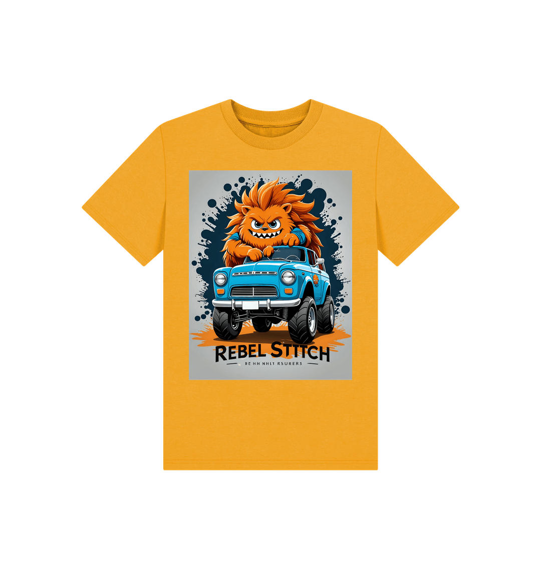 Mustard Rebel Stitch Premium Cotton Short Sleeve Kids T-Shirt Monster Truck Front Print #2