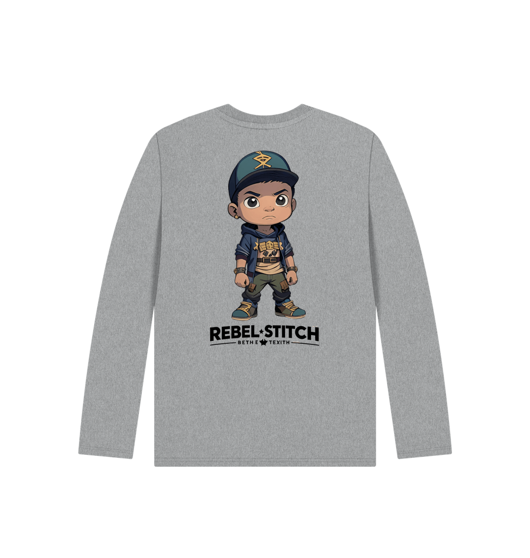 Athletic Grey Rebel Stitch Premium Cotton Long Sleeve Kids T-Shirt Rebel Kids Back Print #3