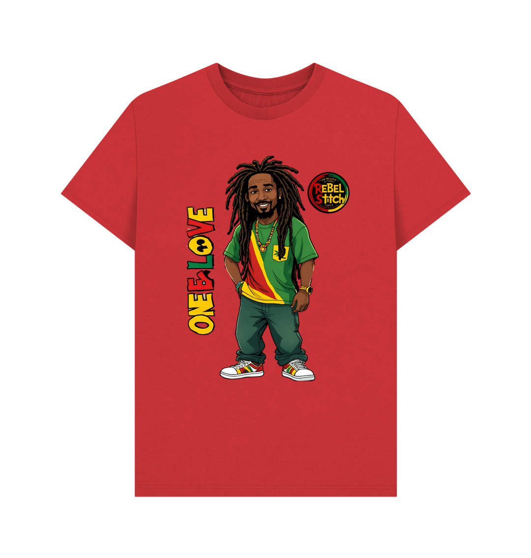 Red Rebel Stitch Premium Cotton Short Sleeve T-Shirt Zion-One Love Front Print #1