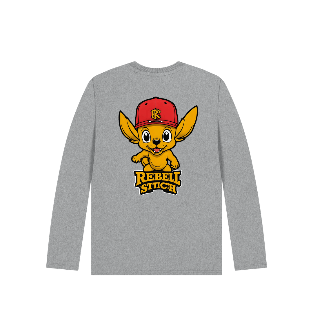 Athletic Grey Rebel Stitch Premium Cotton Long Sleeve Kids T-Shirt Main Line Back Print #4