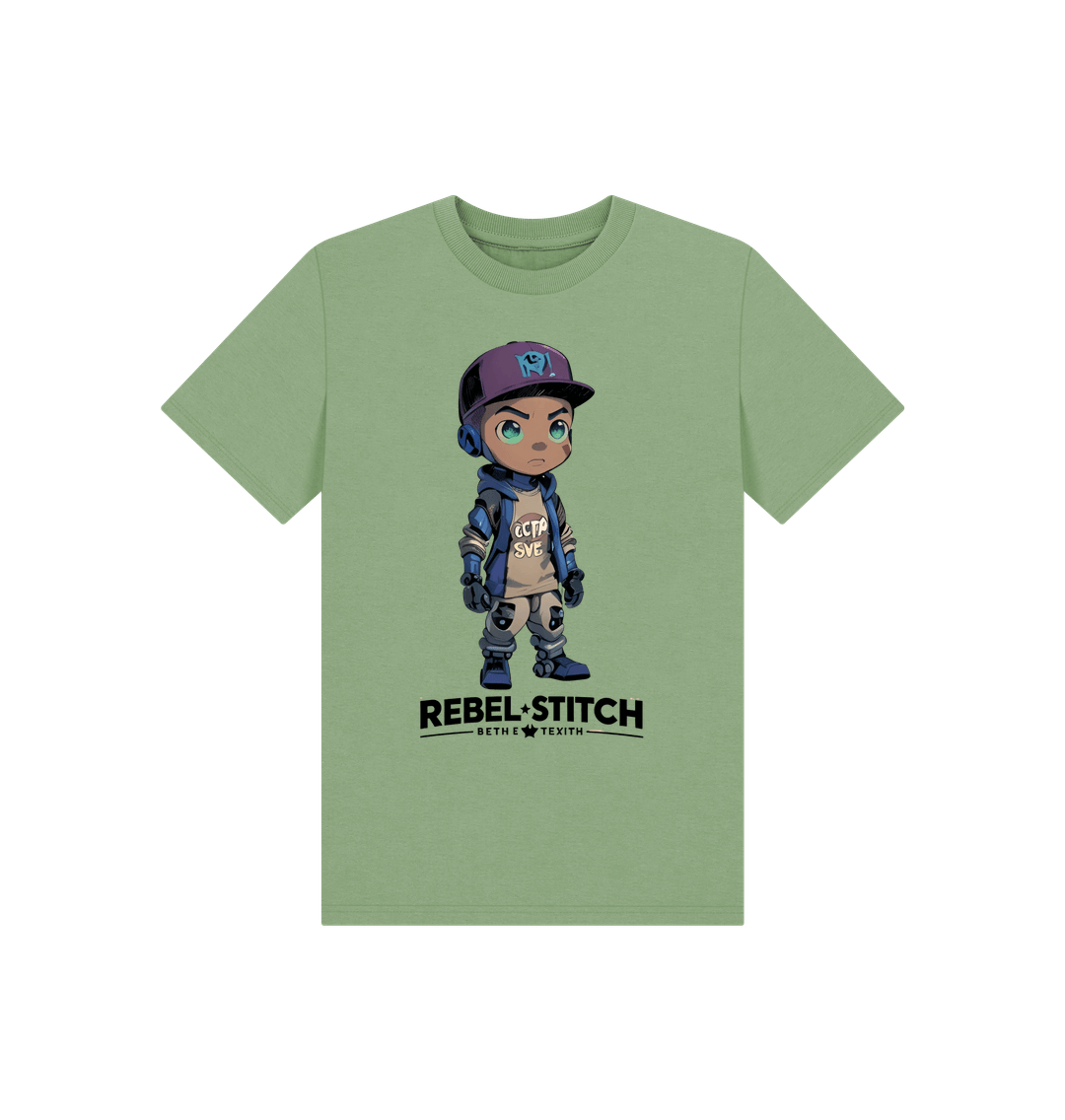 Sage Rebel Stitch Premium Cotton Short Sleeve Kids T-Shirt Rebel Kids Front Print #2