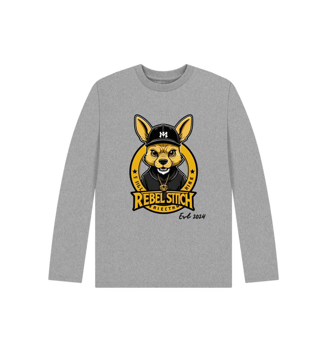 Athletic Grey Rebel Stitch Premium Cotton Long Sleeve Kids T-Shirt Main Line Front Print #1