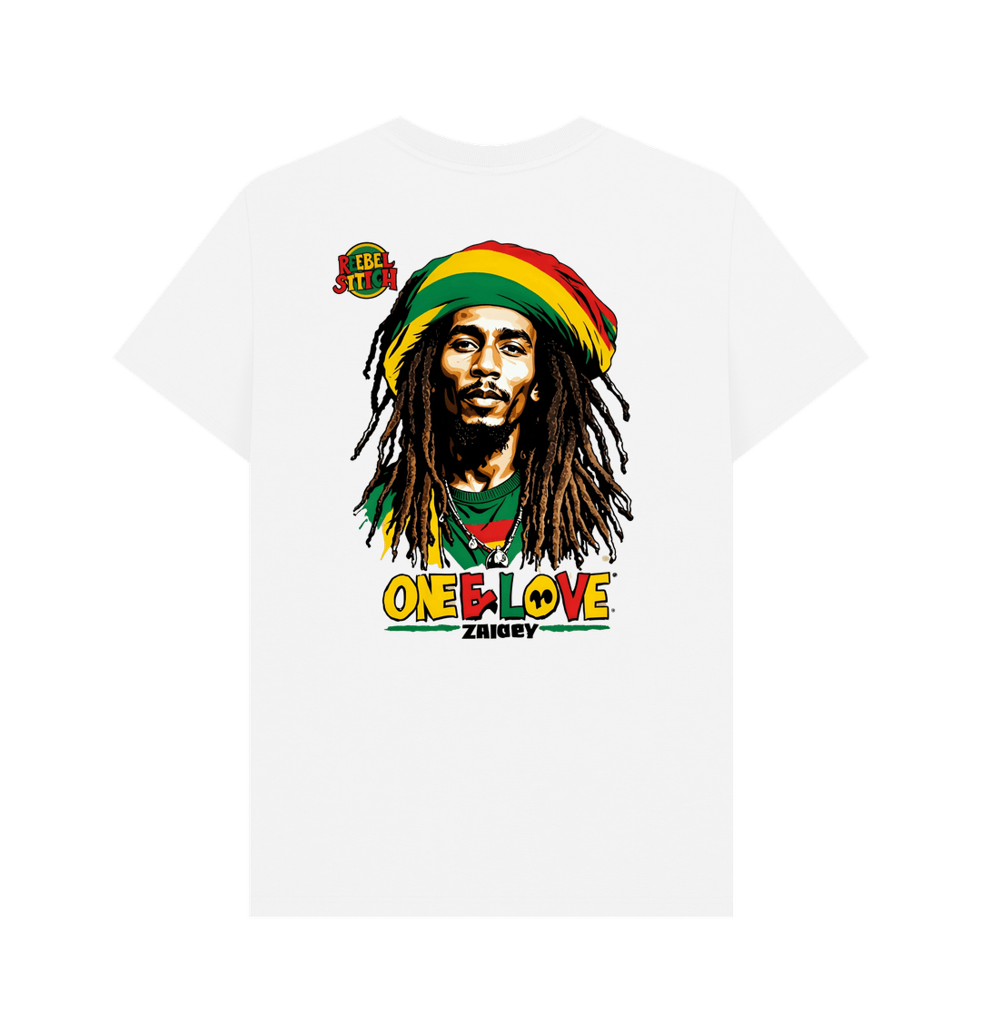 White Rebel Stitch Premium Cotton Short Sleeve T-Shirt Zion-One Love Back Print #2