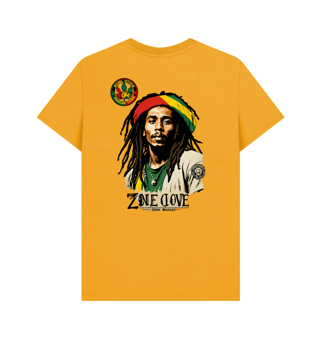 Mustard Rebel Stitch Premium Cotton Short Sleeve T-Shirt Zion-One Love Back Print #4