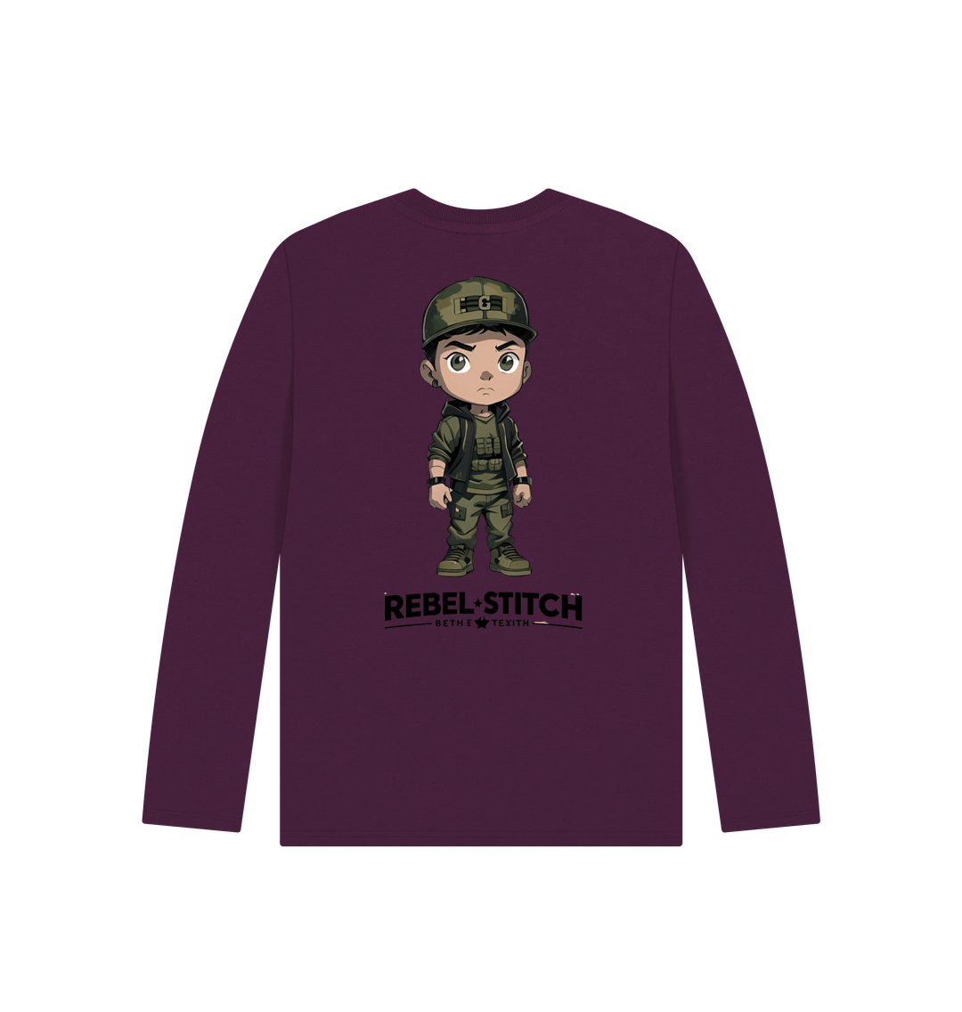 Purple Rebel Stitch Premium Cotton Long Sleeve Kids T-Shirt Rebel Kids Back Print #4