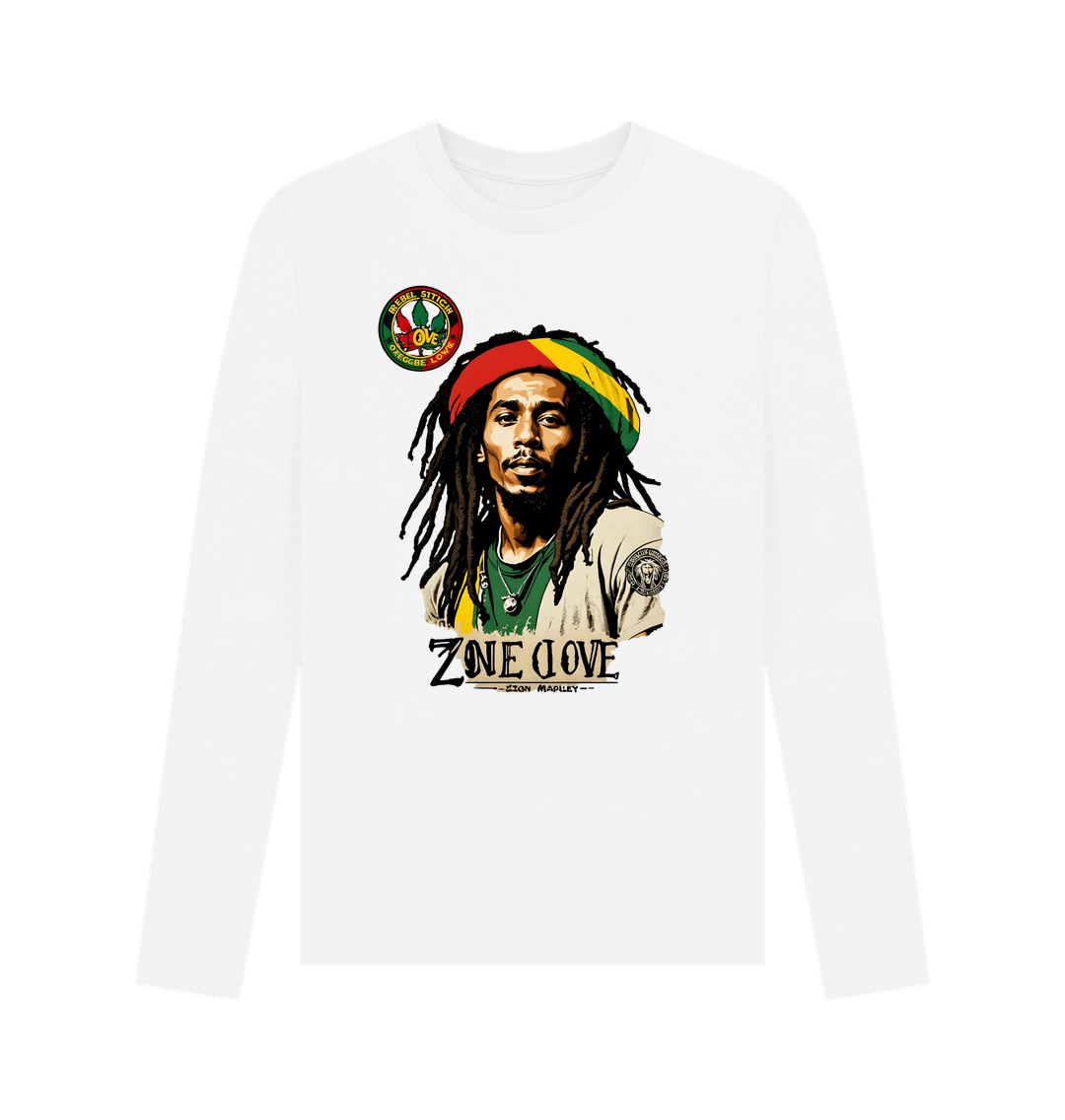 White Rebel Stitch Premium Cotton Long Sleeve T-Shirt Zion-One Love Front Print #4