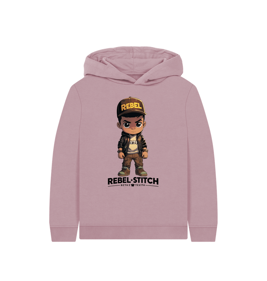 Mauve Rebel Stitch Premium Cotton Kids Hoodie Rebel Kids Front Print #1