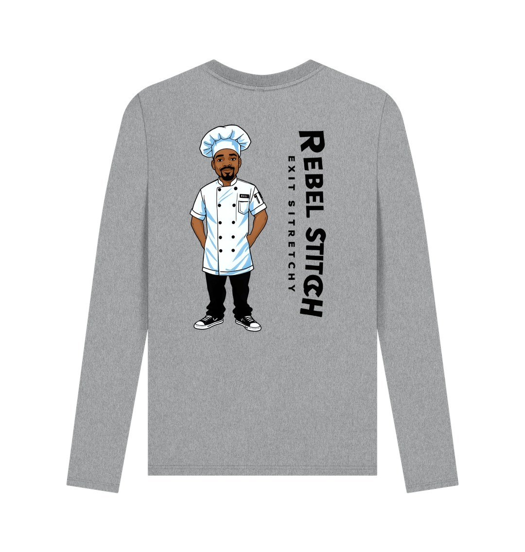 Athletic Grey Rebel Stitch Premium Cotton Long Sleeve T-Shirt Chef Edition Back Print #1