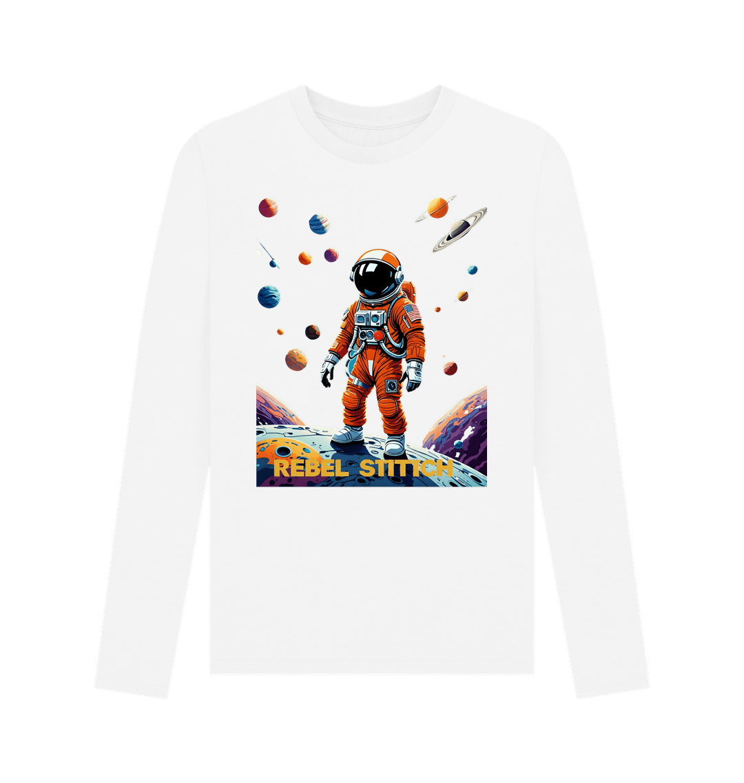 White Rebel Stitch Premium Cotton Long Sleeve T-Shirt Space Edition Front Print #4