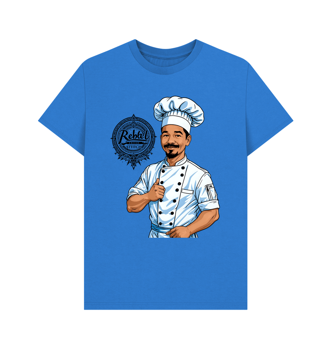 Bright Blue Rebel Stitch Premium Cotton Short Sleeve T-Shirt Chef Edition Front Print #2