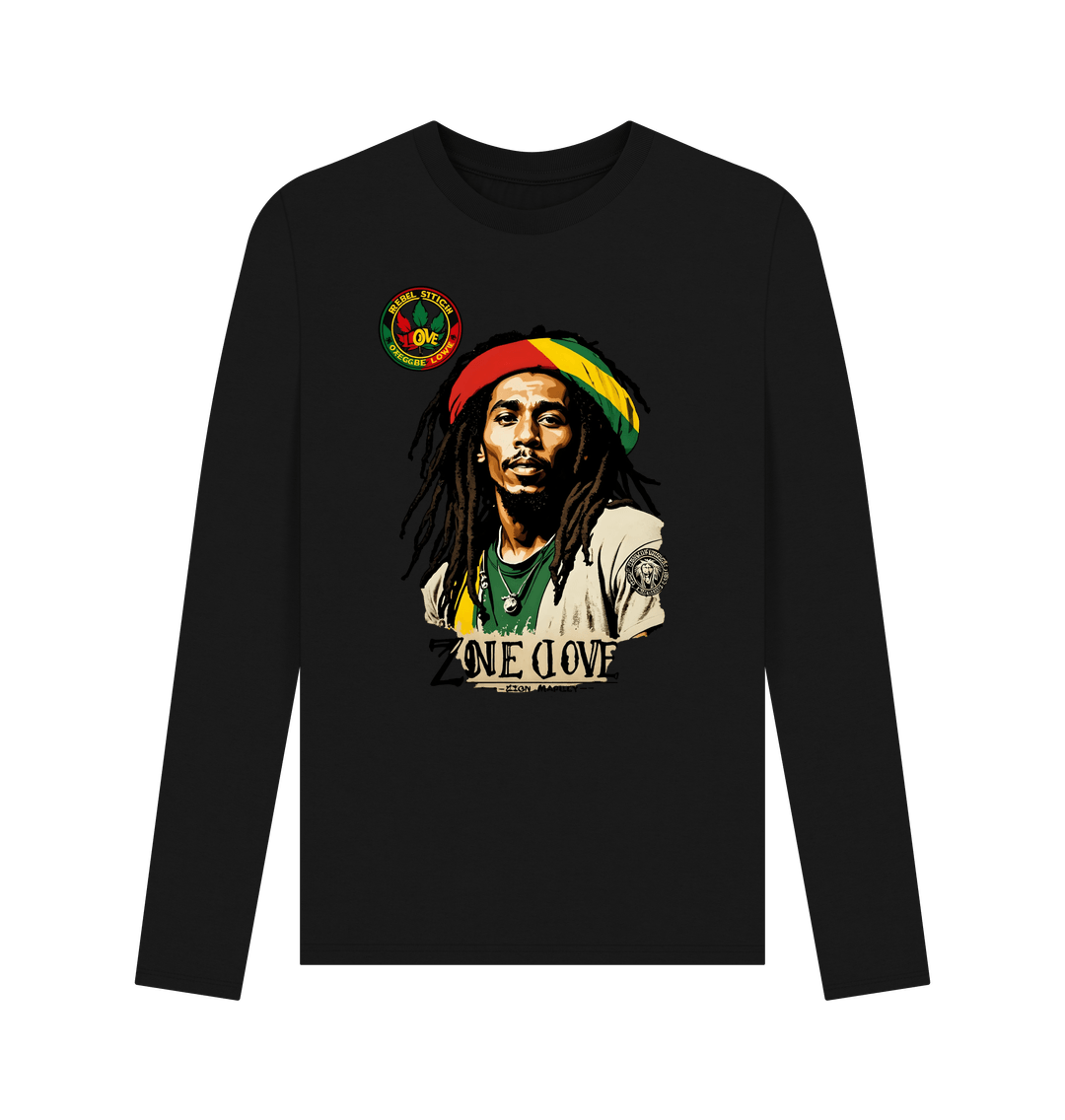 Black Rebel Stitch Premium Cotton Long Sleeve T-Shirt Zion-One Love Front Print #4