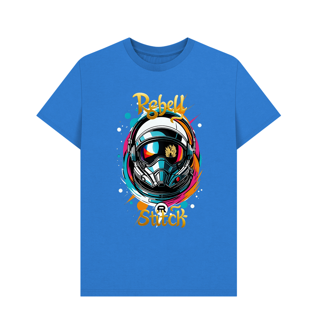 Bright Blue Rebel Stitch Premium Cotton Short Sleeve T-Shirt Space Edition Front Print #2