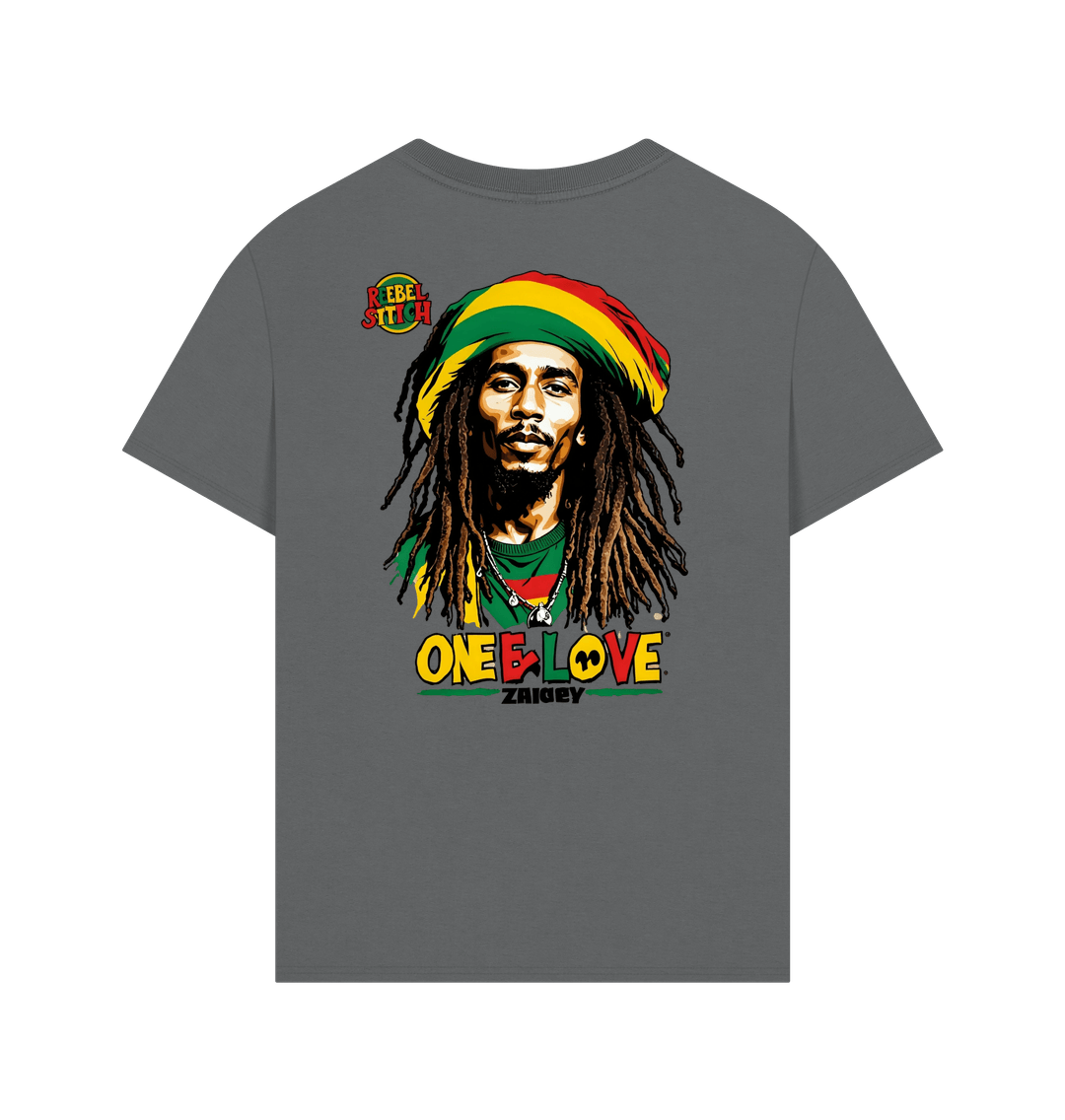 Slate Grey Rebel Stitch Premium Cotton Oversized Short Sleeve T-Shirt Zion-One Love Back Print #2