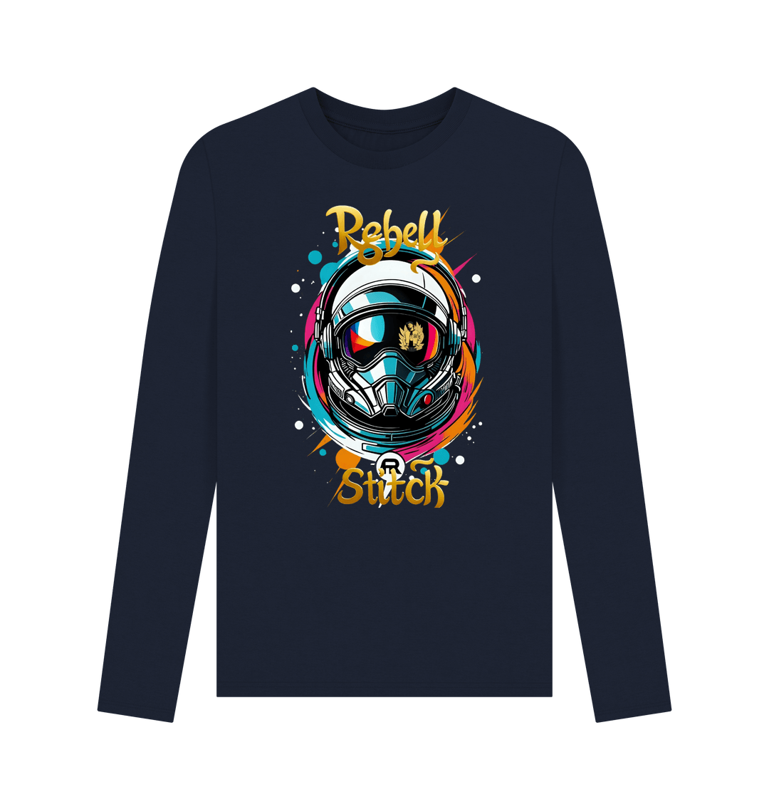 Navy Blue Rebel Stitch Premium Cotton Long Sleeve T-Shirt Space Edition Front Print #2