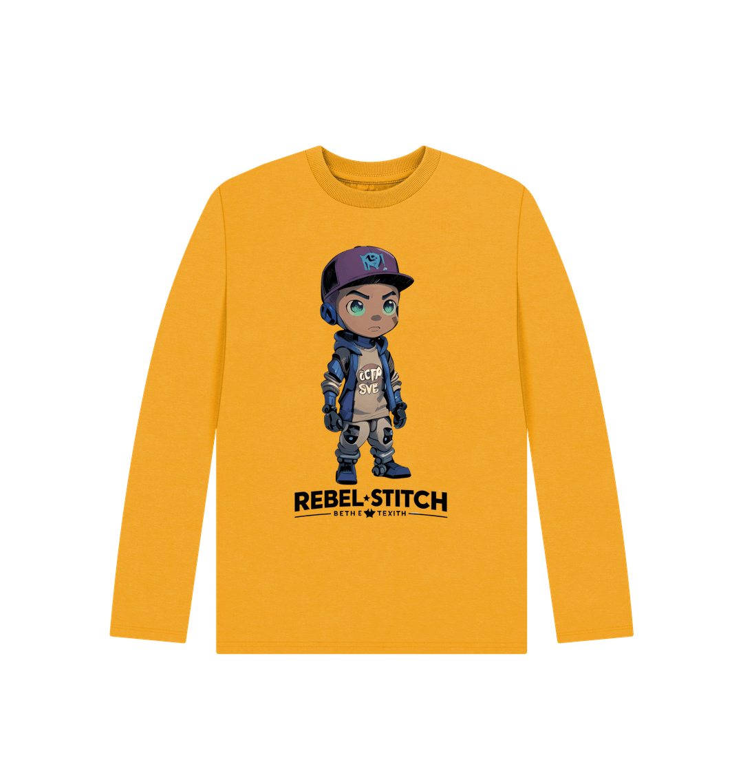 Mustard Rebel Stitch Premium Cotton Long Sleeve Kids T-Shirt Rebel Kids Front Print #2