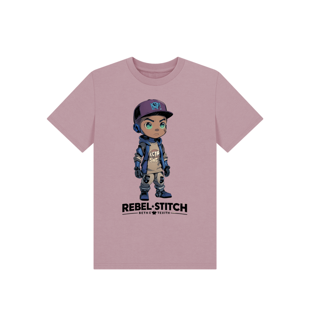 Mauve Rebel Stitch Premium Cotton Short Sleeve Kids T-Shirt Rebel Kids Front Print #2