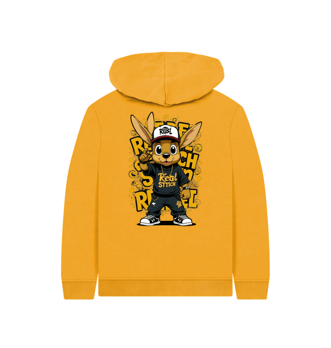 Mustard Rebel Stitch Premium Cotton Kids Hoodie Main Line Back Print #2