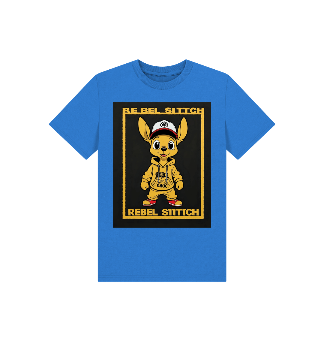 Bright Blue Rebel Stitch Premium Cotton Short Sleeve Kids T-Shirt Main Line Front Print #3