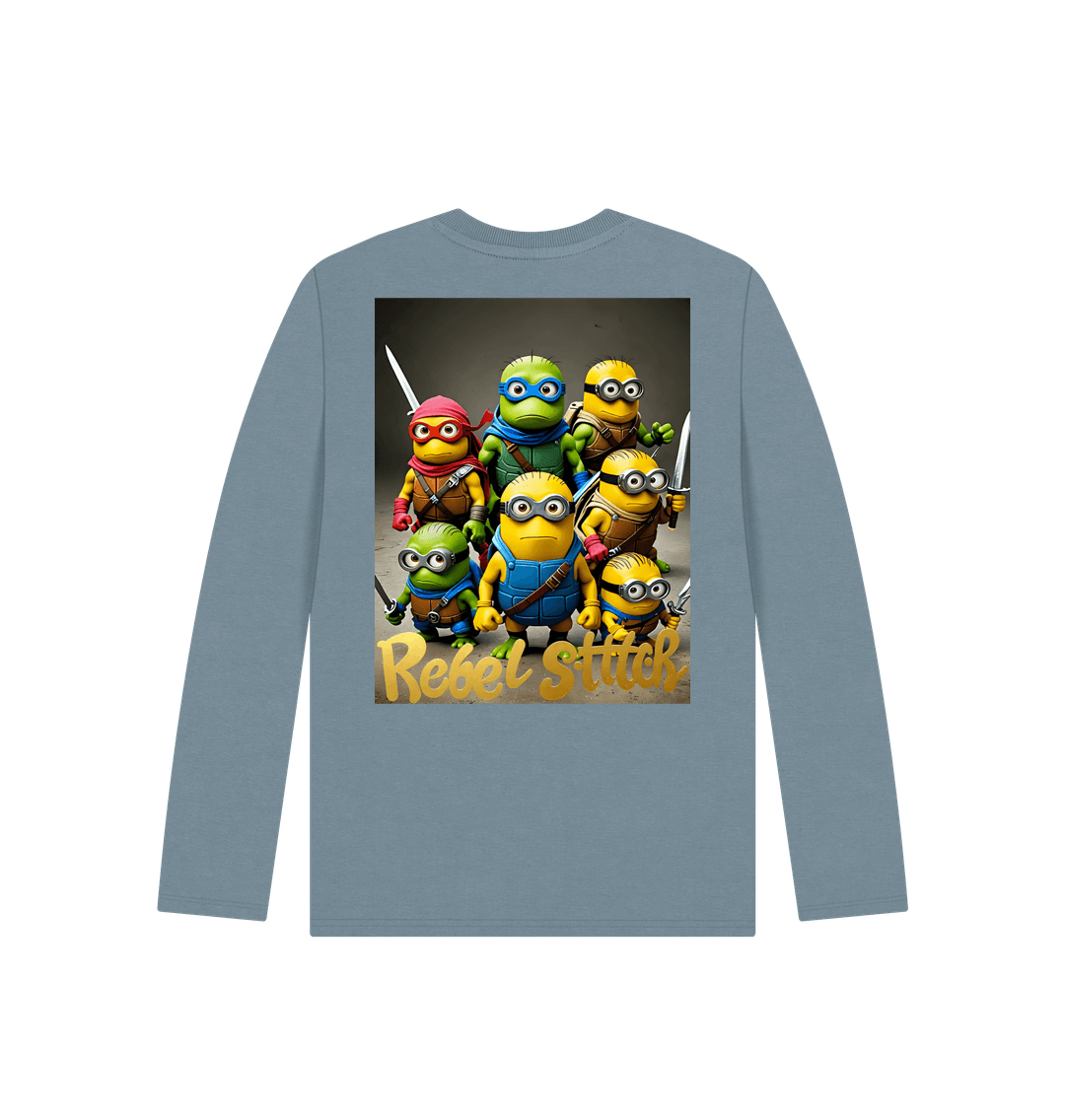 Stone Blue Rebel Stitch Premium Cotton Long Sleeve Kids T-Shirt TMNM Back Print #4