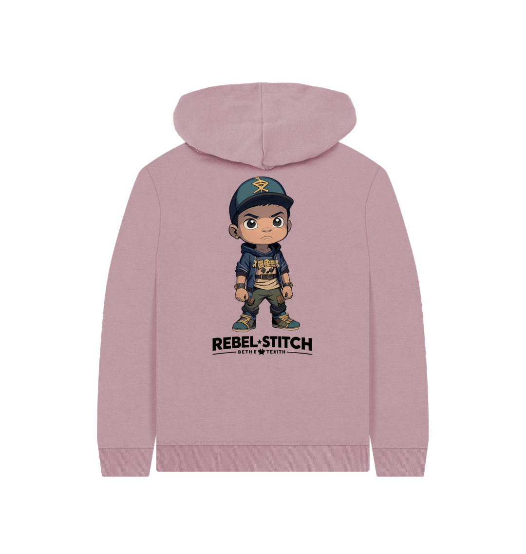 Mauve Rebel Stitch Premium Cotton Kids Hoodie Rebel Kids Back Print #3