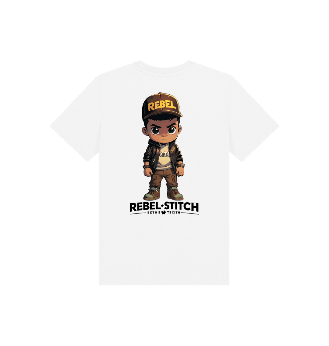 White Rebel Stitch Premium Cotton Short Sleeve Kids T-Shirt Rebel Kids Back Print #1