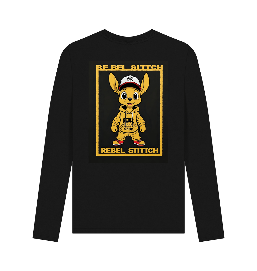 Black Rebel Stitch Premium Cotton Long Sleeve T-Shirt Main Line Back Print #3