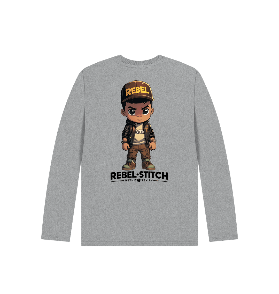 Athletic Grey Rebel Stitch Premium Cotton Long Sleeve Kids T-Shirt Rebel Kids Back Print #1