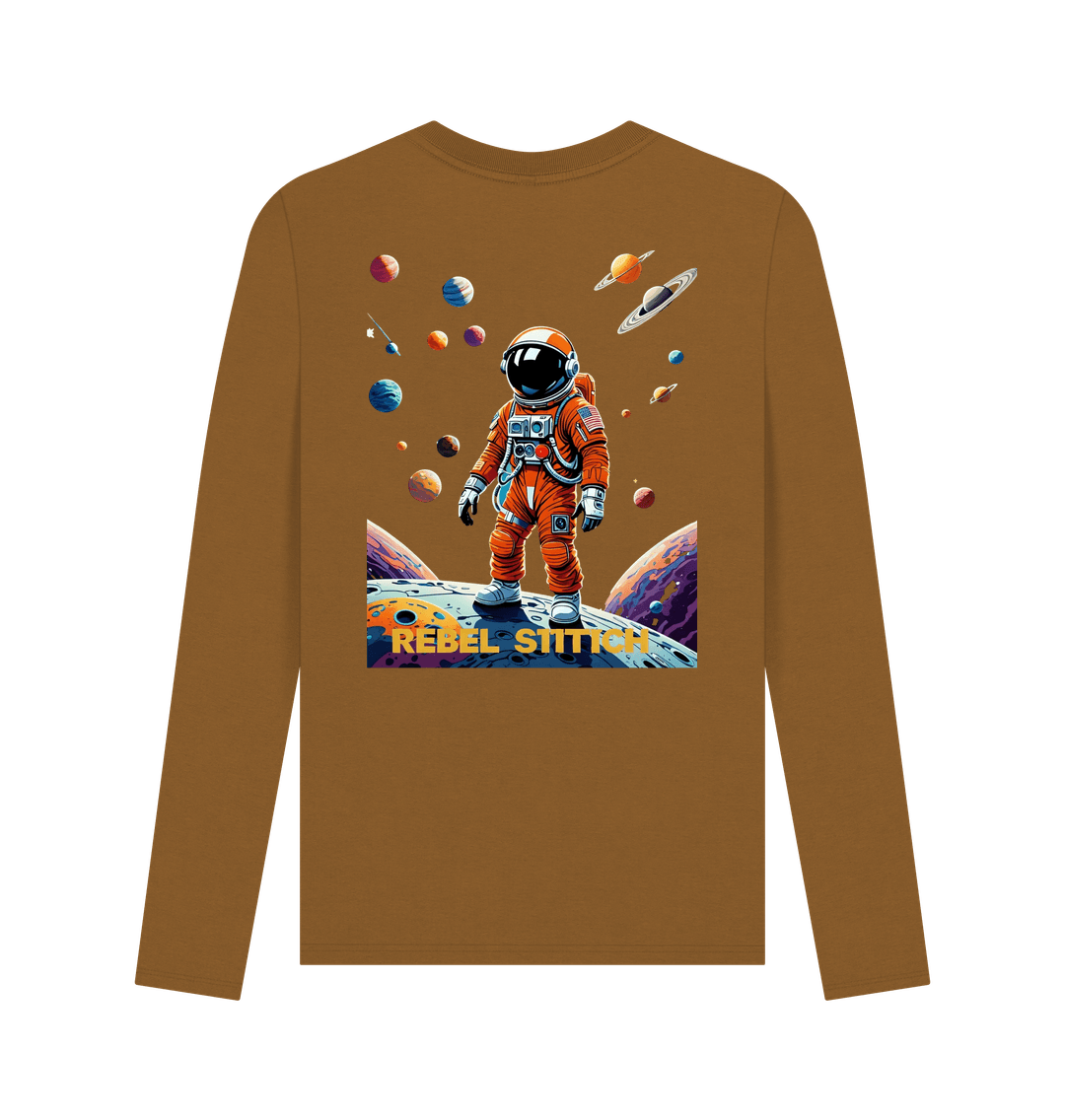 Brown Rebel Stitch Premium Cotton Long Sleeve T-Shirt Space Edition Back Print #4